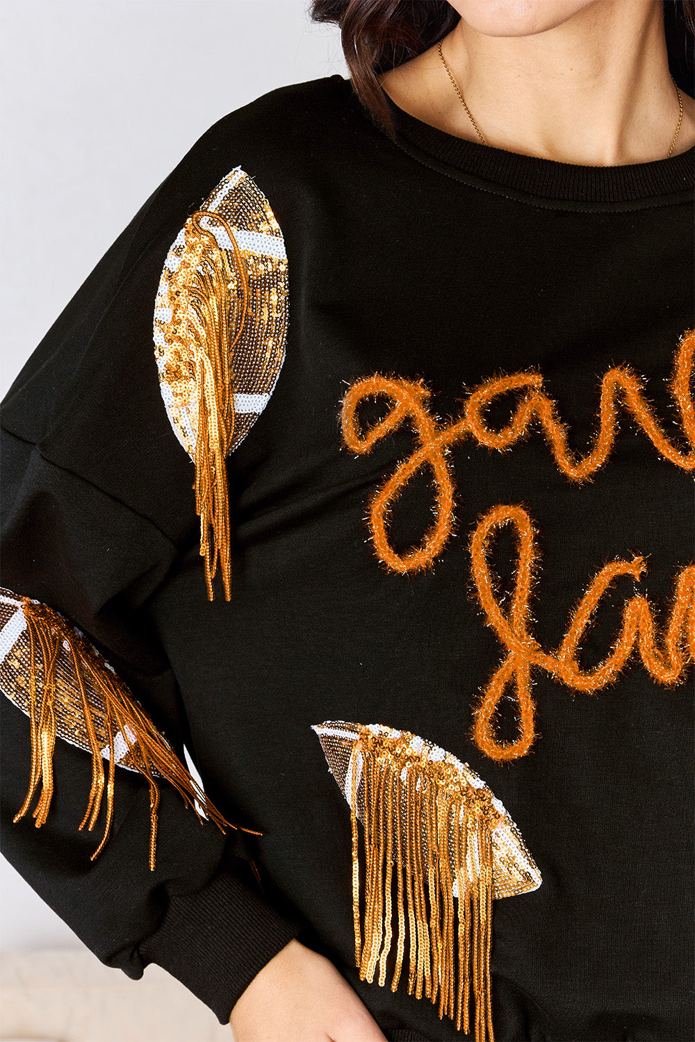 Sequin Fringe Football Game Day Sweatshirt