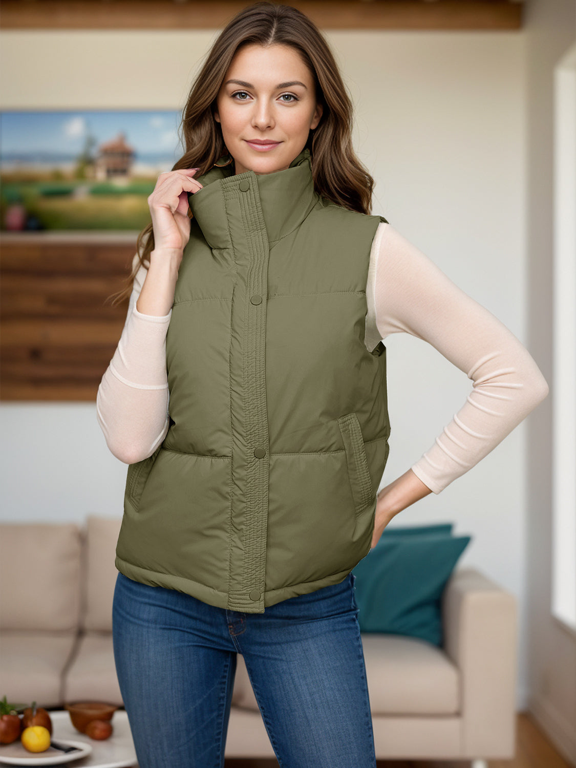 Marlette Pocketed Zip Up Puffer Vest