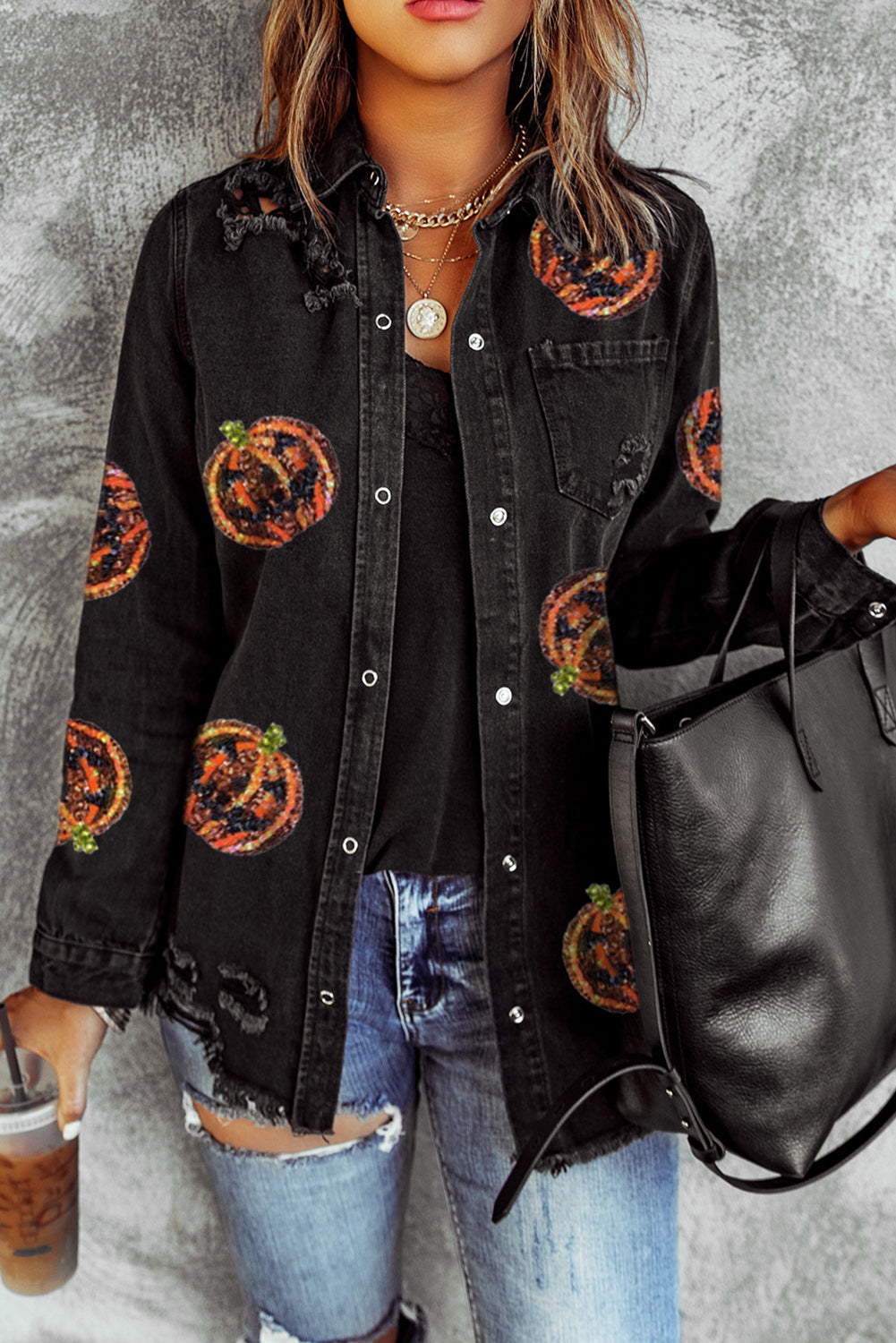 Sequin Pumpkin Raw Hem Jacket