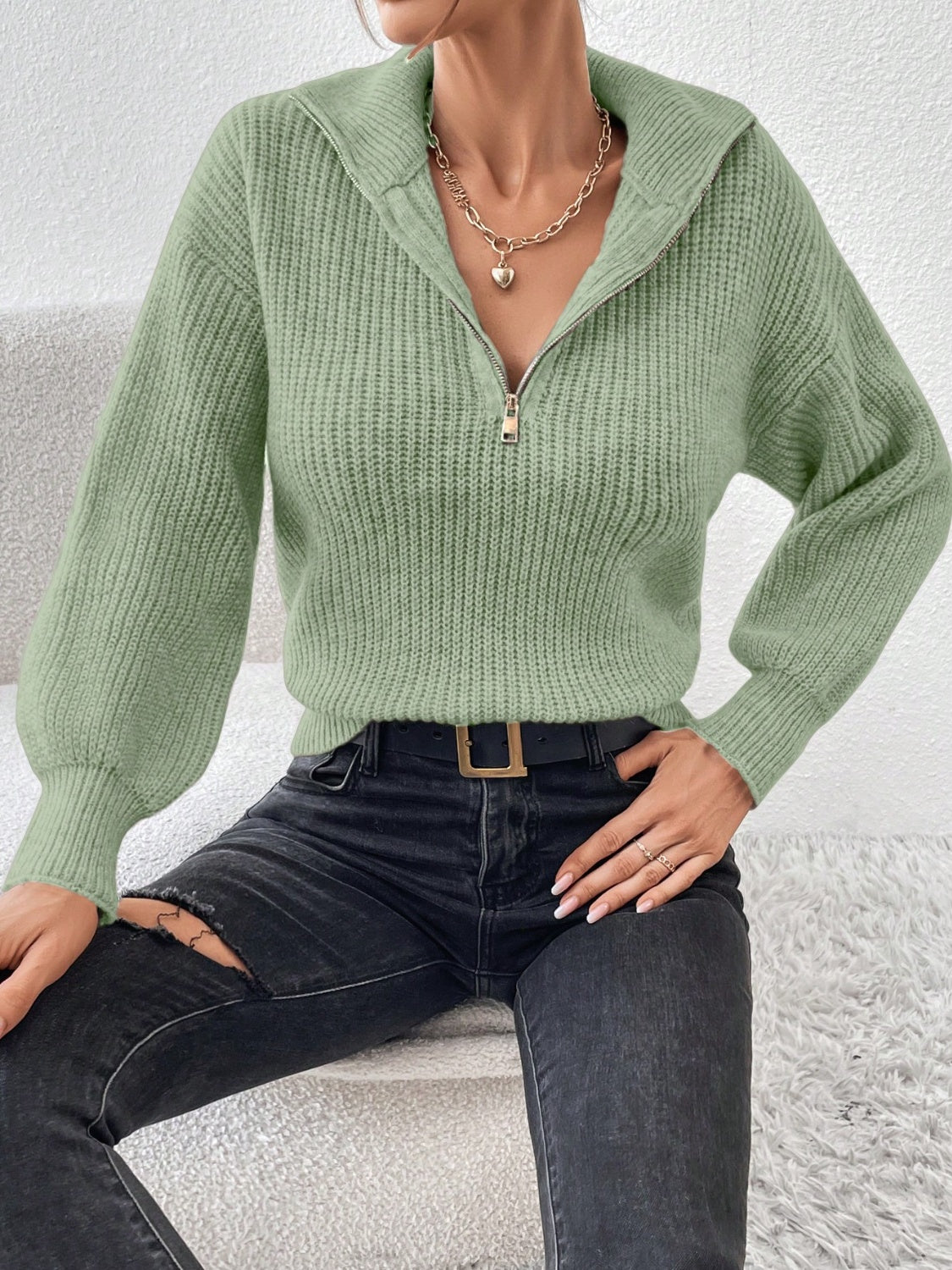 Sutton Half Zip Dropped Shoulder Sweater