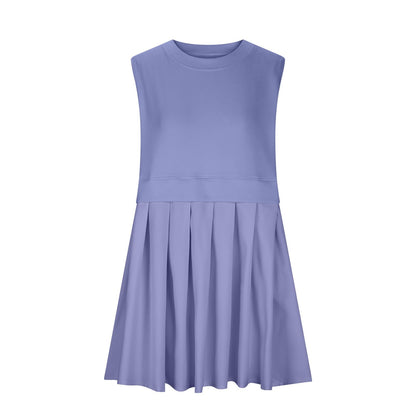 Pleated Round Neck Sleeveless Mini Dress