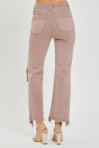 Distressed Ankle Bootcut Jeans, Mauve