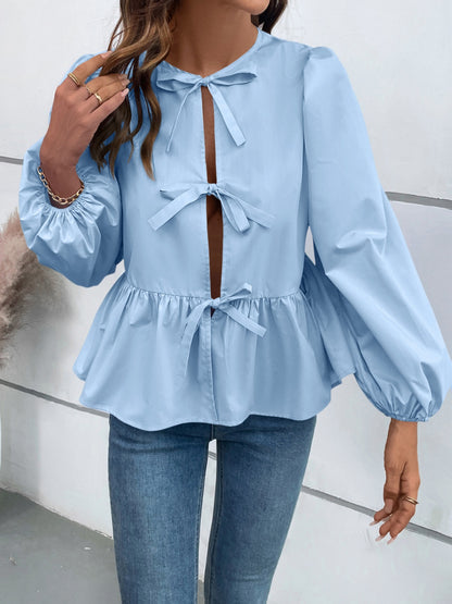 Monroe Jane Peplum Tied Long Sleeve Blouse