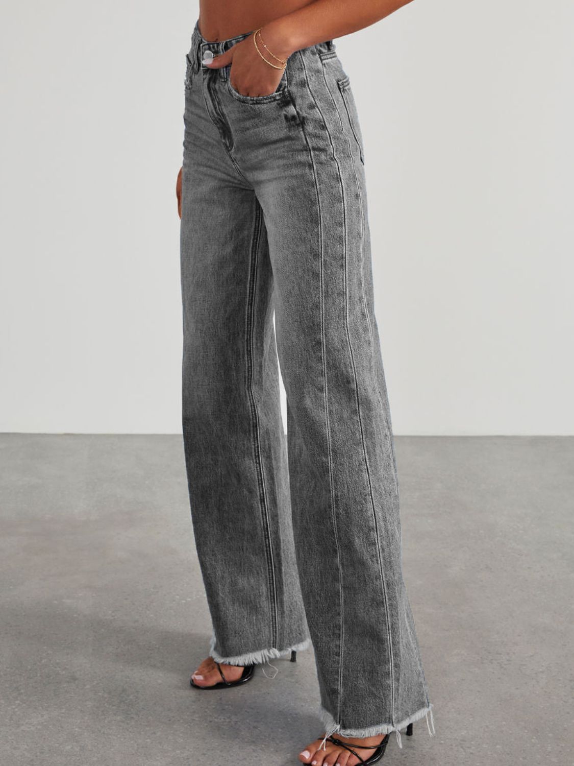 Raw Hem Wide Leg Jeans