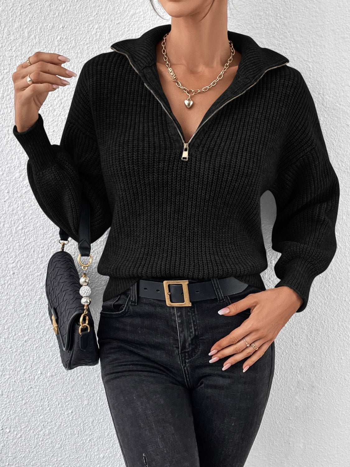 Sutton Half Zip Dropped Shoulder Sweater