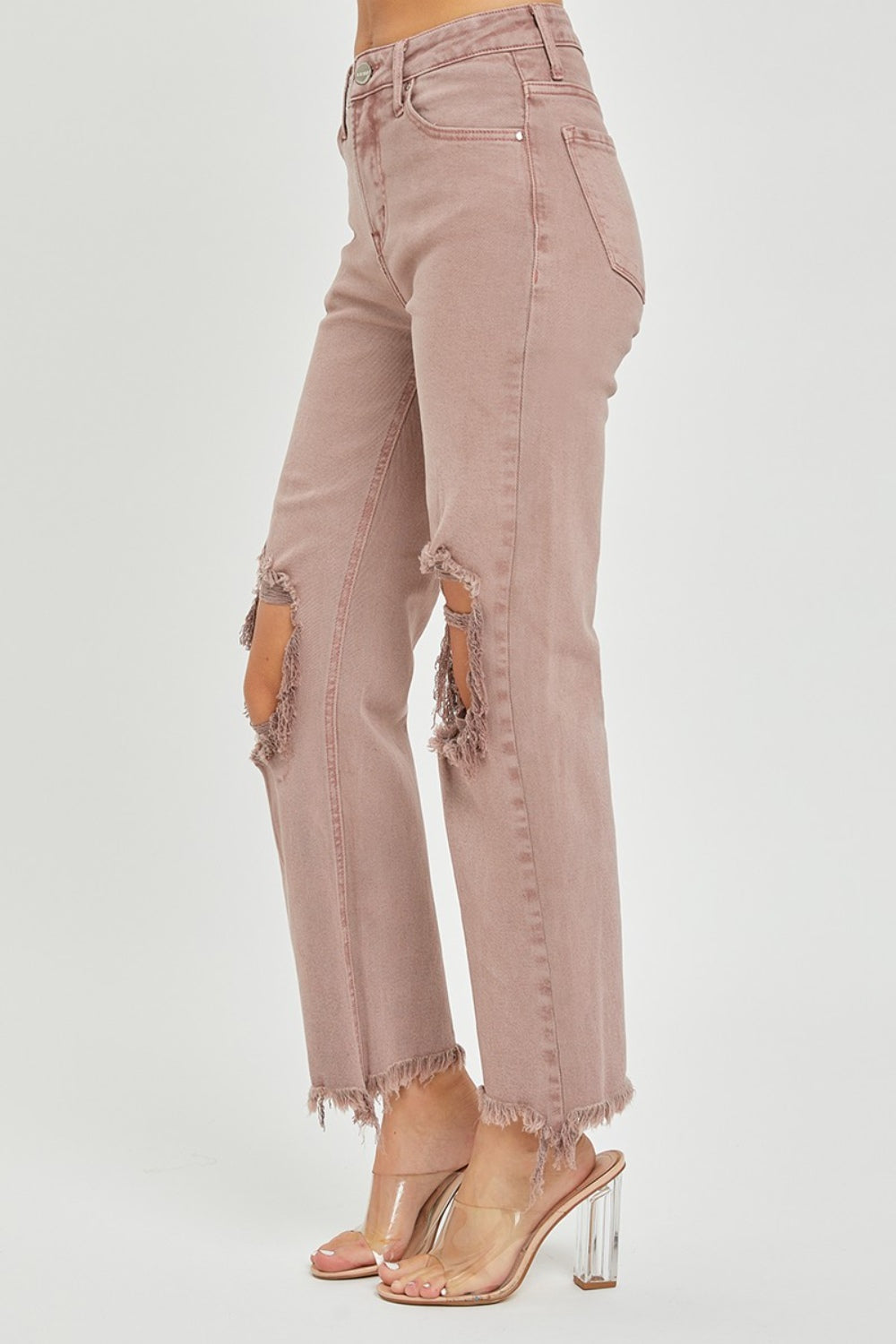 Distressed Ankle Bootcut Jeans, Mauve