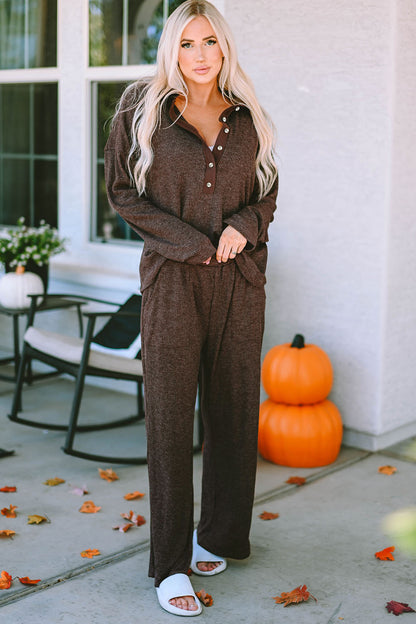 Rosalie Buttoned Long Sleeve Top and Pants Lounge Set