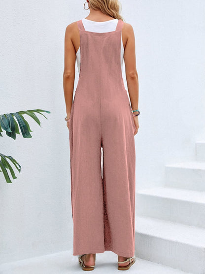 Ree Square Neck Wide Strap Overalls