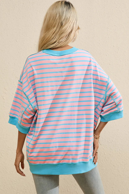 Boots Sequined Striped Round Neck Half Sleeve T-Shirt