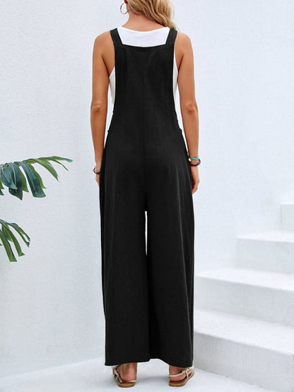 Ree Square Neck Wide Strap Overalls