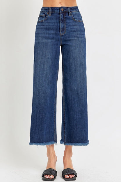 Raw Hem Cropped Wide Leg Jeans