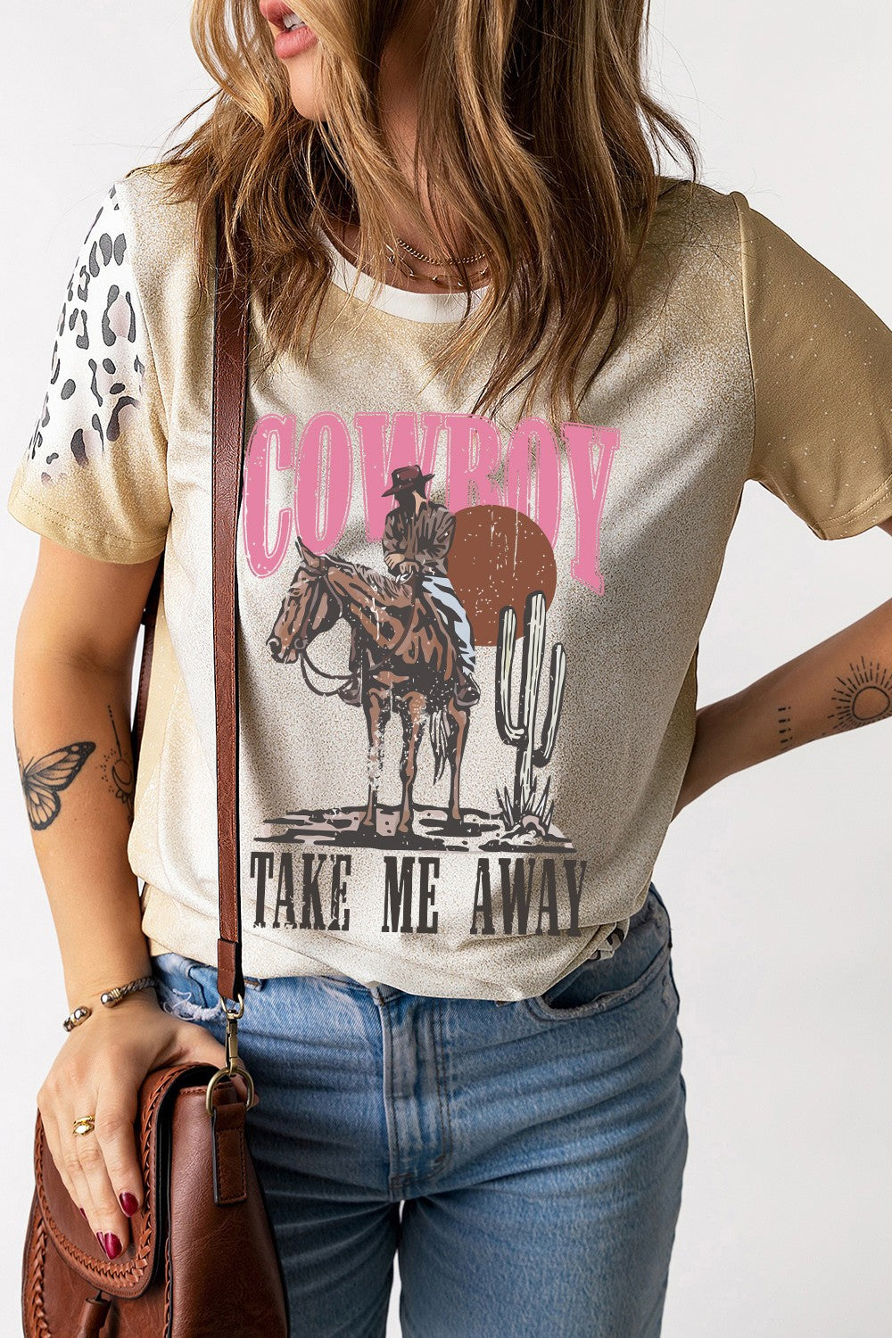 Cowboy Take Me Away Graphic Round Neck Short Sleeve T-Shirt