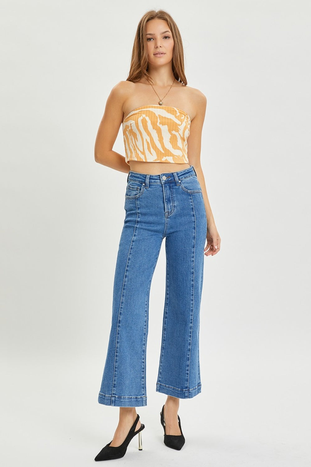 High Rise Front Seam Wide Leg Jeans