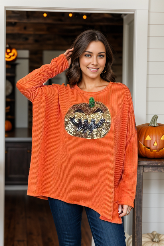 Sequin Jack O’ Lantern Long Sleeve Shirt