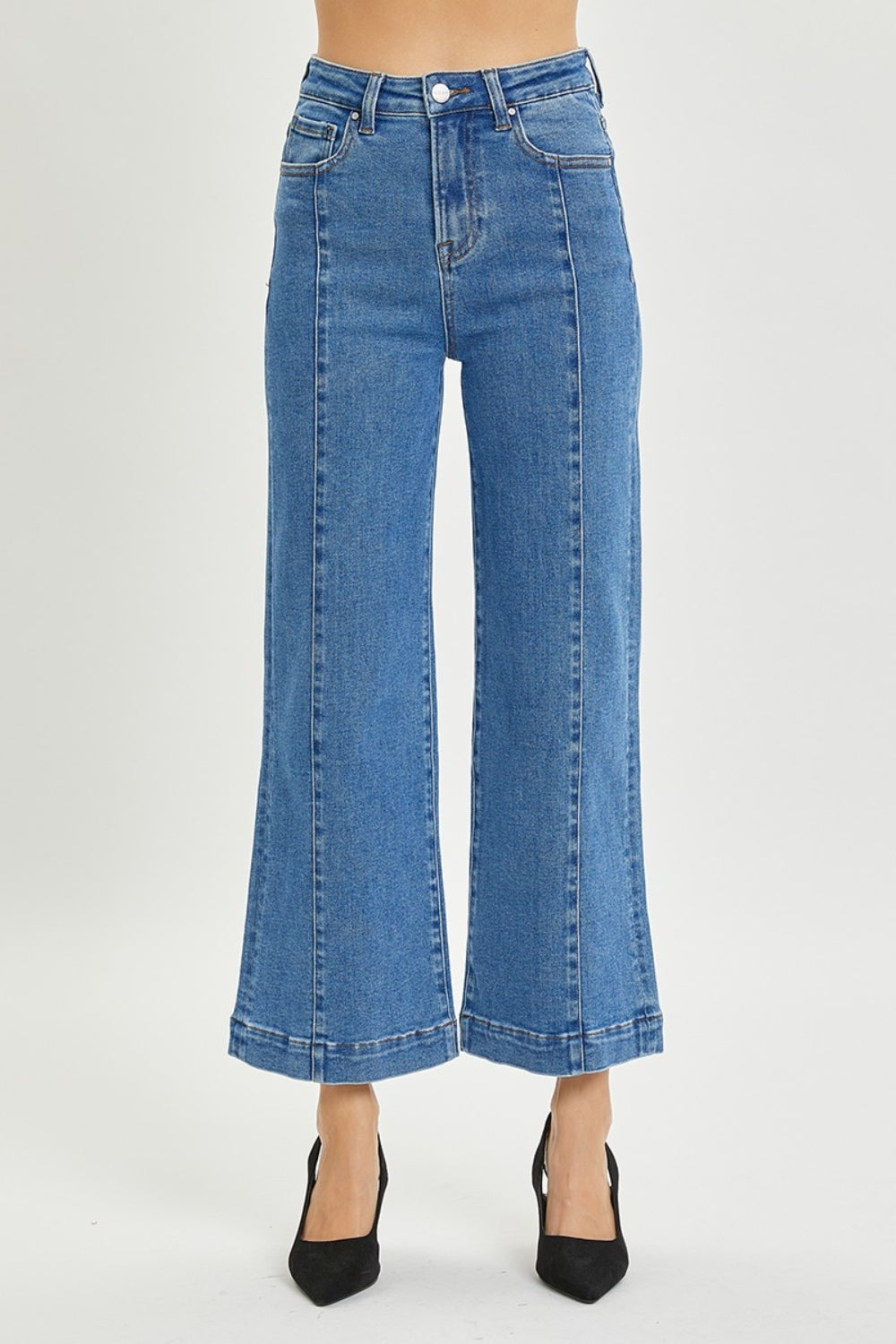 High Rise Front Seam Wide Leg Jeans