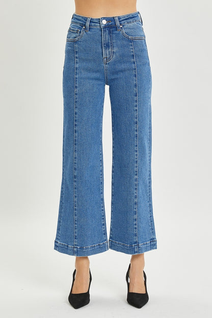 High Rise Front Seam Wide Leg Jeans