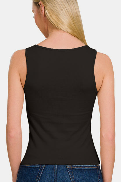 Adalee Square Neck Cropped Tank, Black