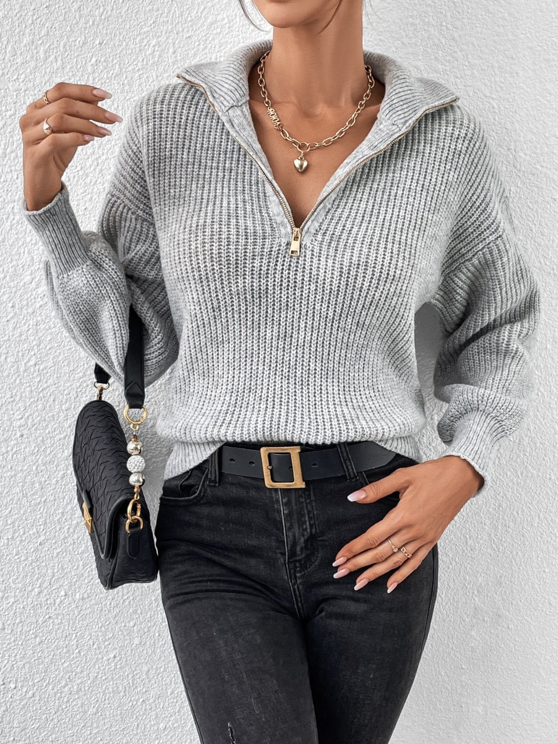 Sutton Half Zip Dropped Shoulder Sweater