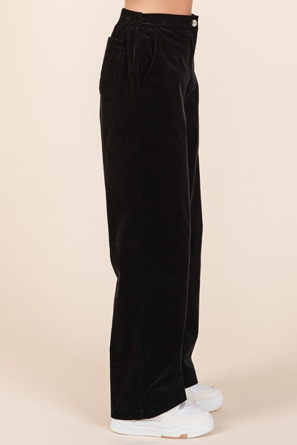 Selah Corduroy Elastic Back Wide Leg Pants, Black