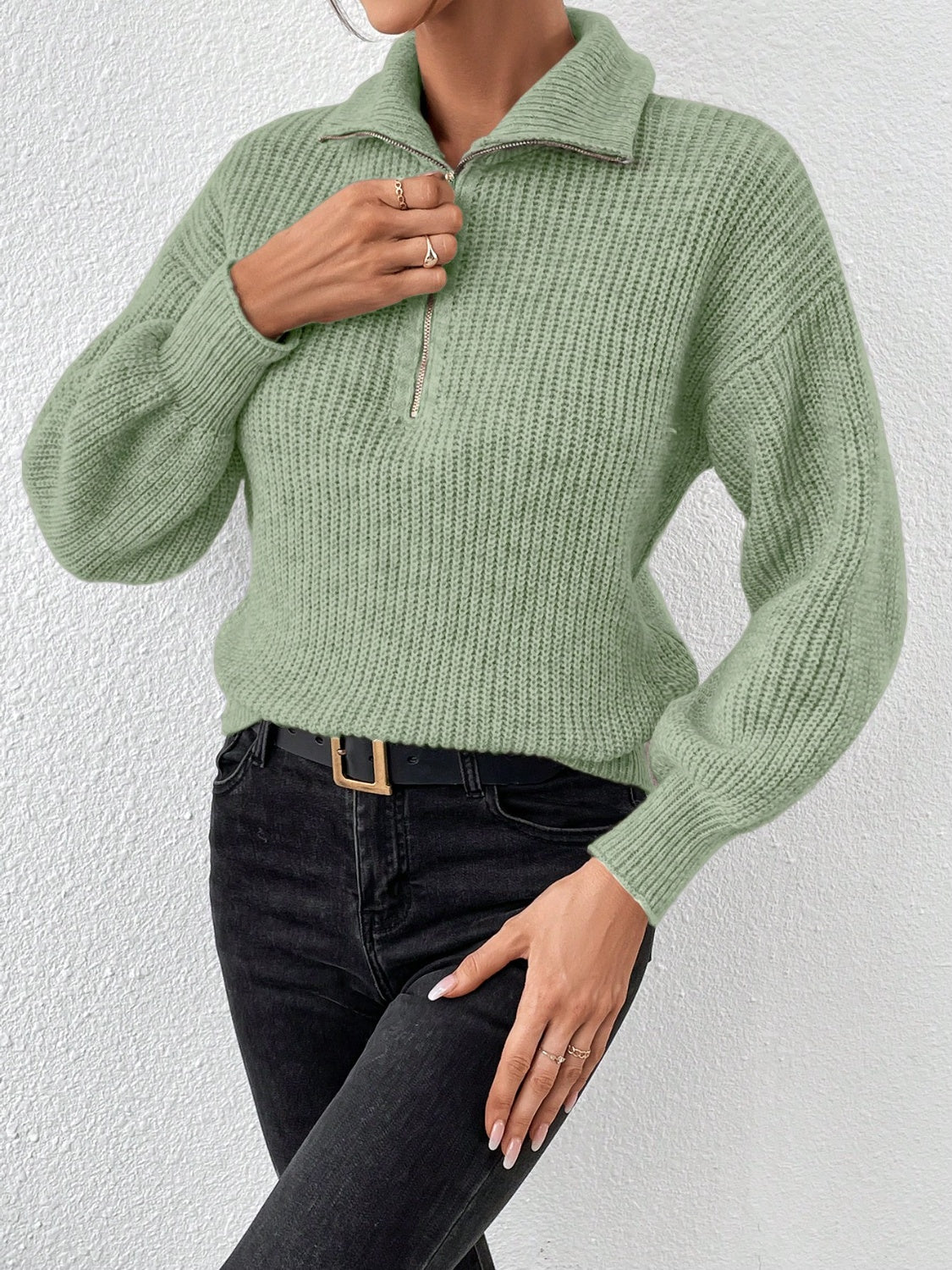 Sutton Half Zip Dropped Shoulder Sweater