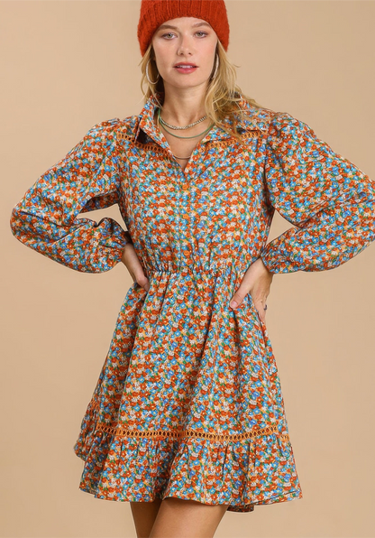 Reese Lanie Collared Button Up Cinch Waist Floral Dress