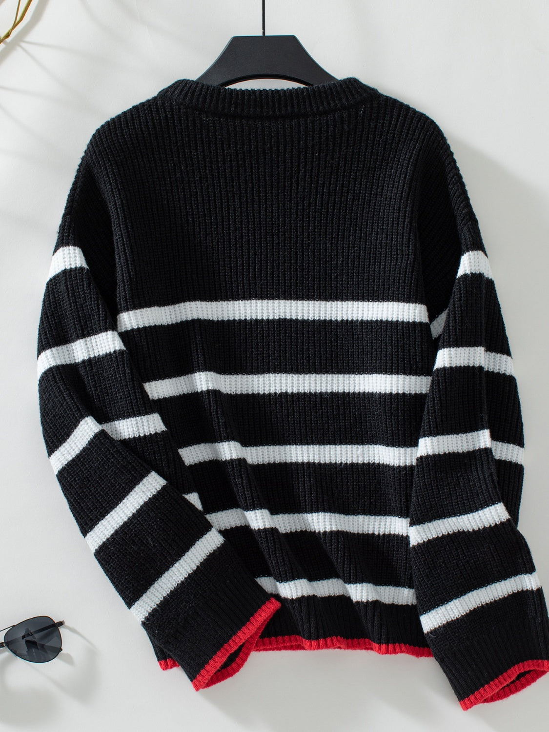 Amara Red Contrast Hem Striped Sweater