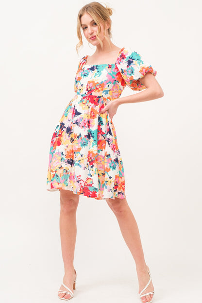 Lydia Floral Puff Sleeve Mini Dress