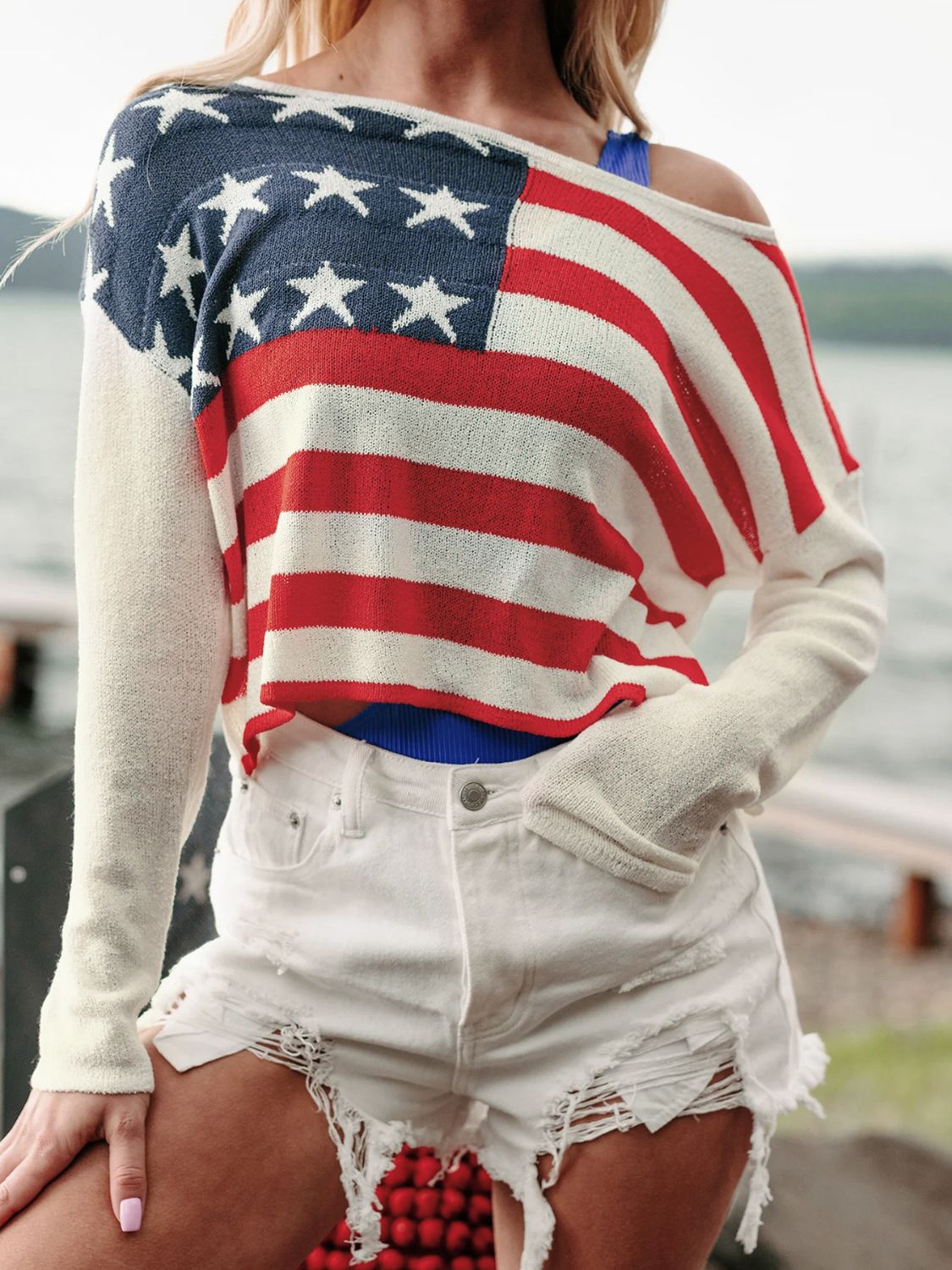 USA Boat Neck Knit Top