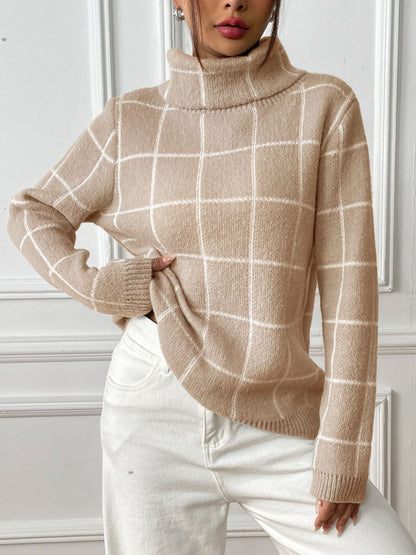 Sandy Plaid Turtleneck Sweater