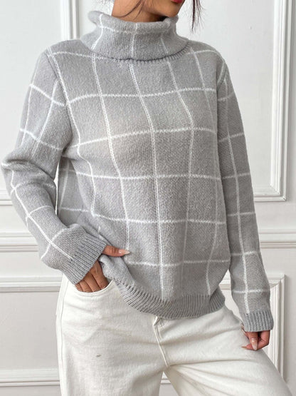 Sandy Plaid Turtleneck Sweater