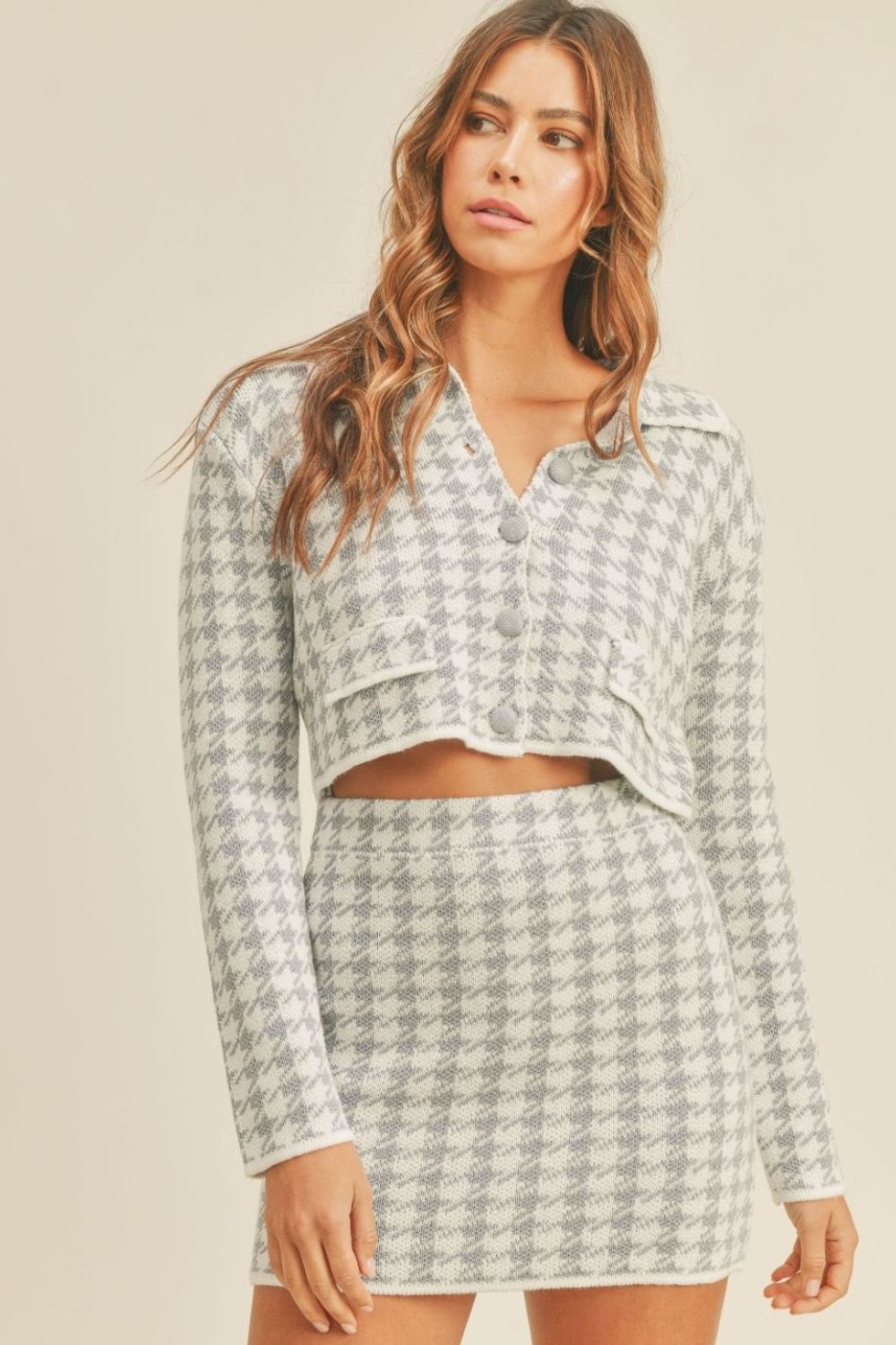 Isabella Houndstooth Knit Mini Skirt Set