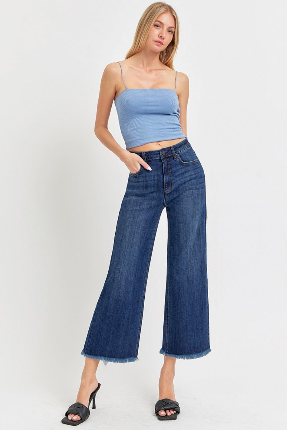 Raw Hem Cropped Wide Leg Jeans