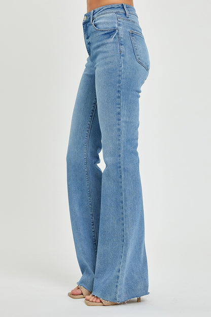 High Rise Raw Cut Hem Bootcut Jeans