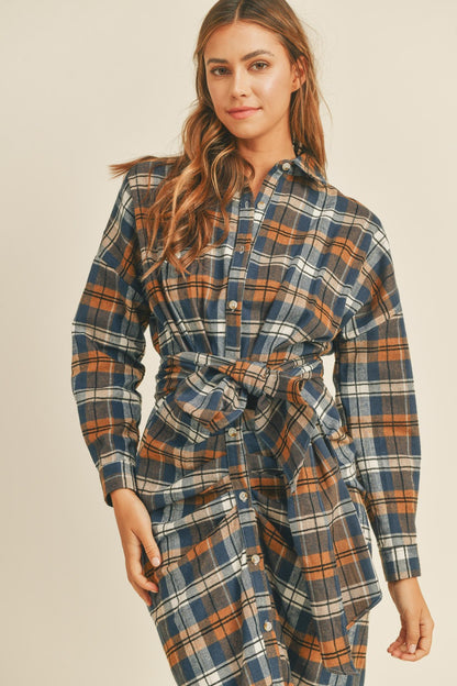 Sienna Flannel Front Tie Shirt Dress