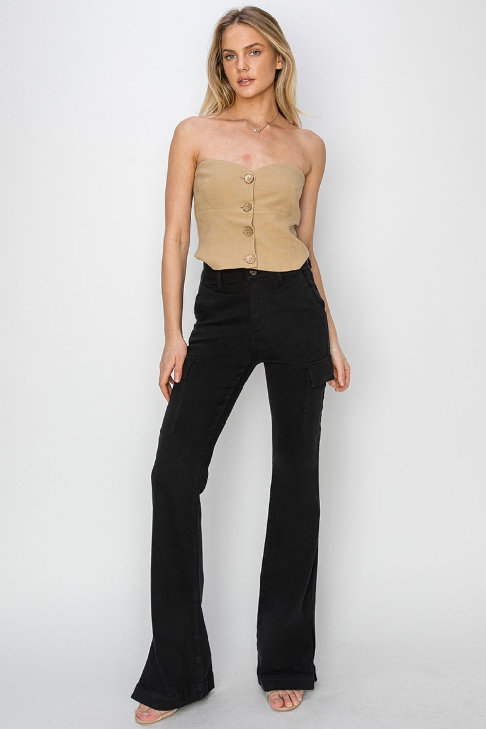 High Rise Side Slit Cargo Bootcut Jeans