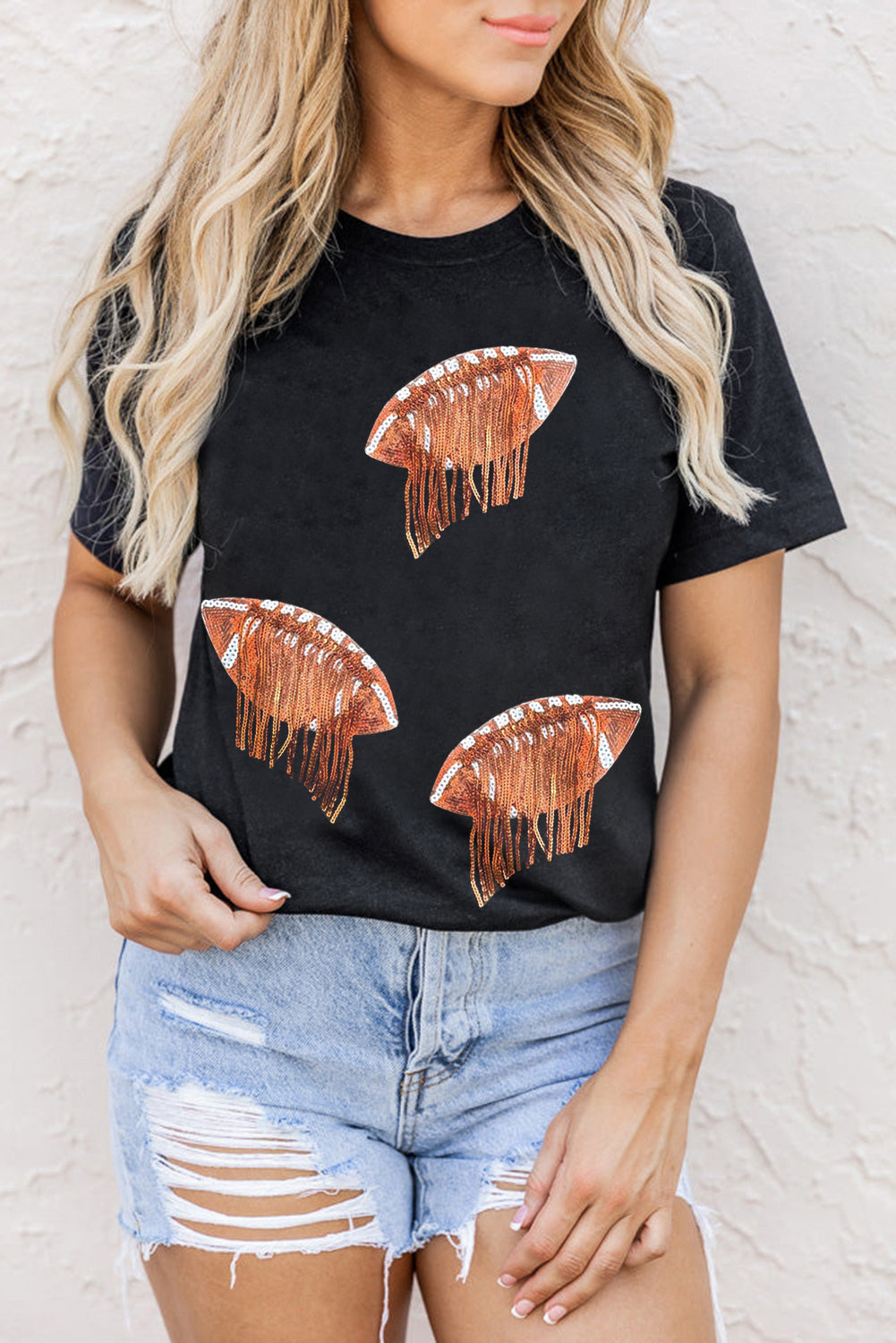 Sequin Fringe Football T-Shirt