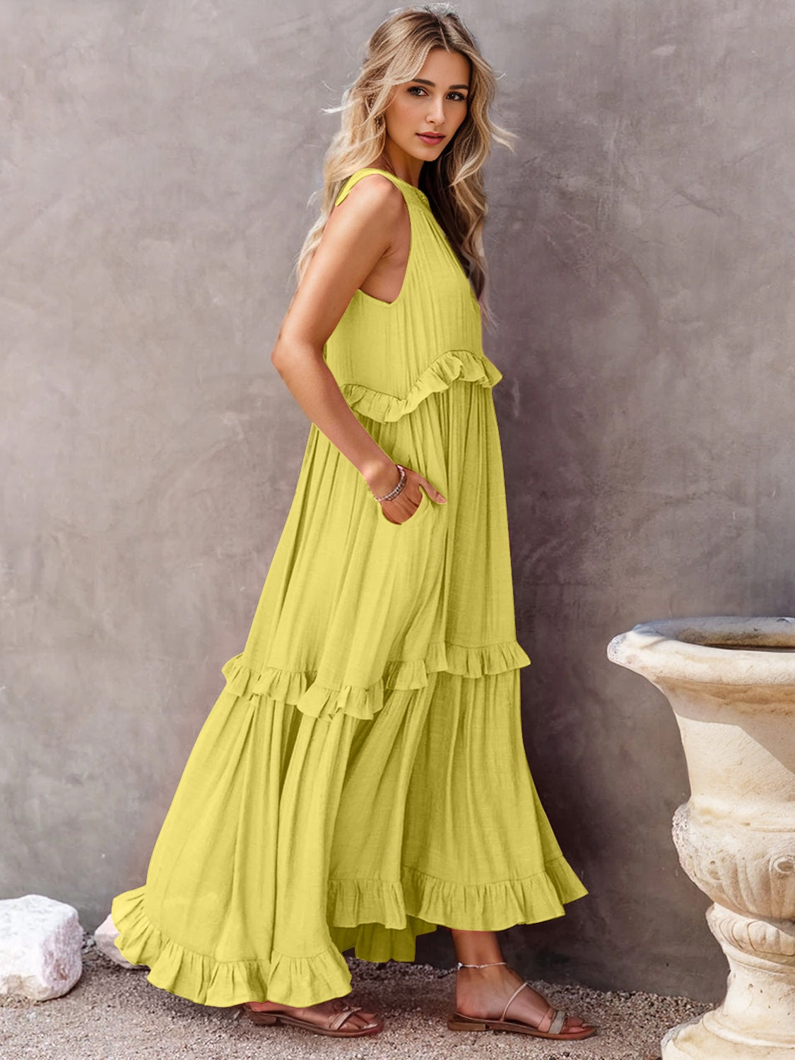 Millie Ruffled Tiered Maxi Dress with Pockets