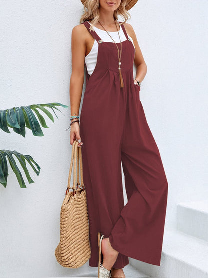 Ree Square Neck Wide Strap Overalls