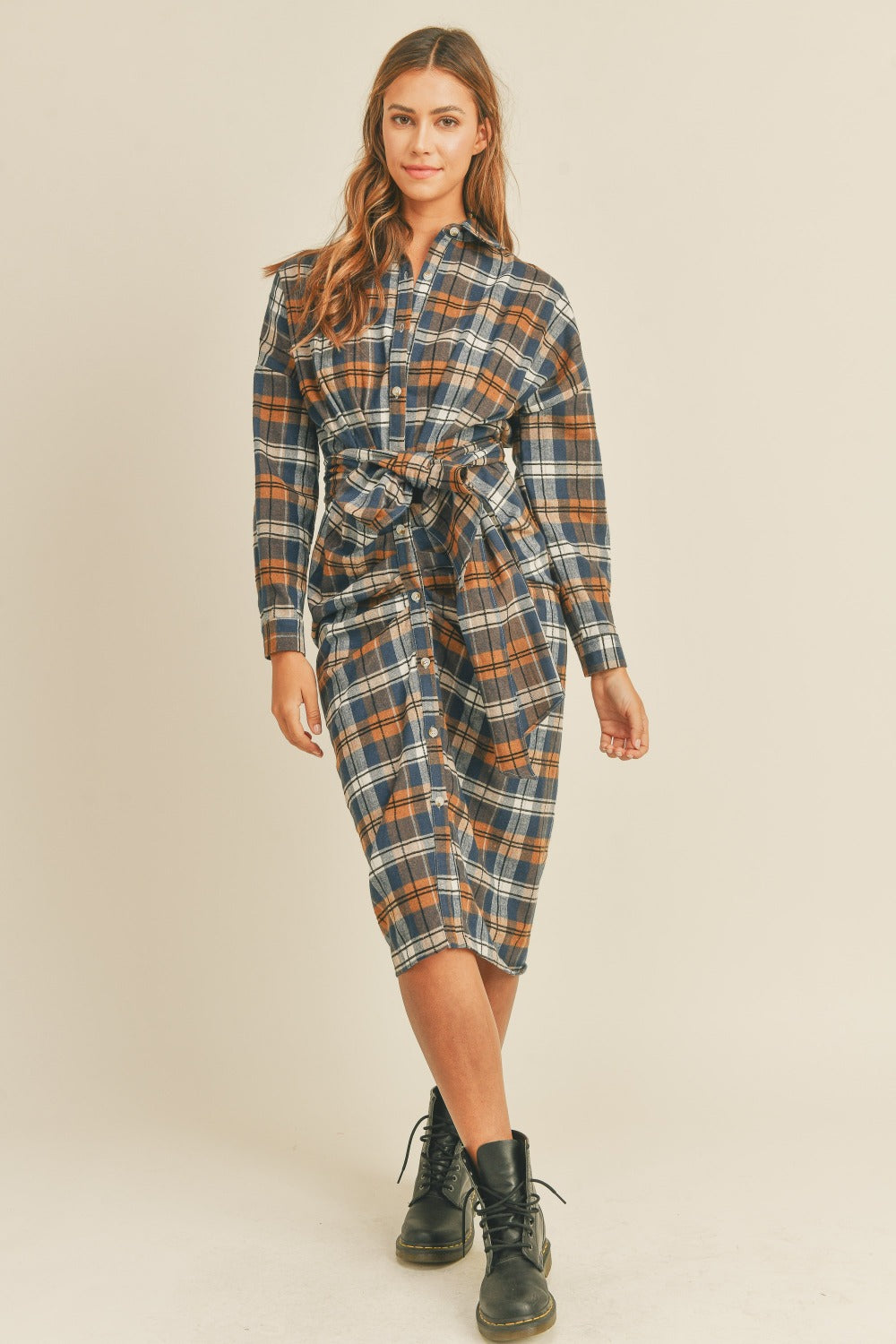 Sienna Flannel Front Tie Shirt Dress