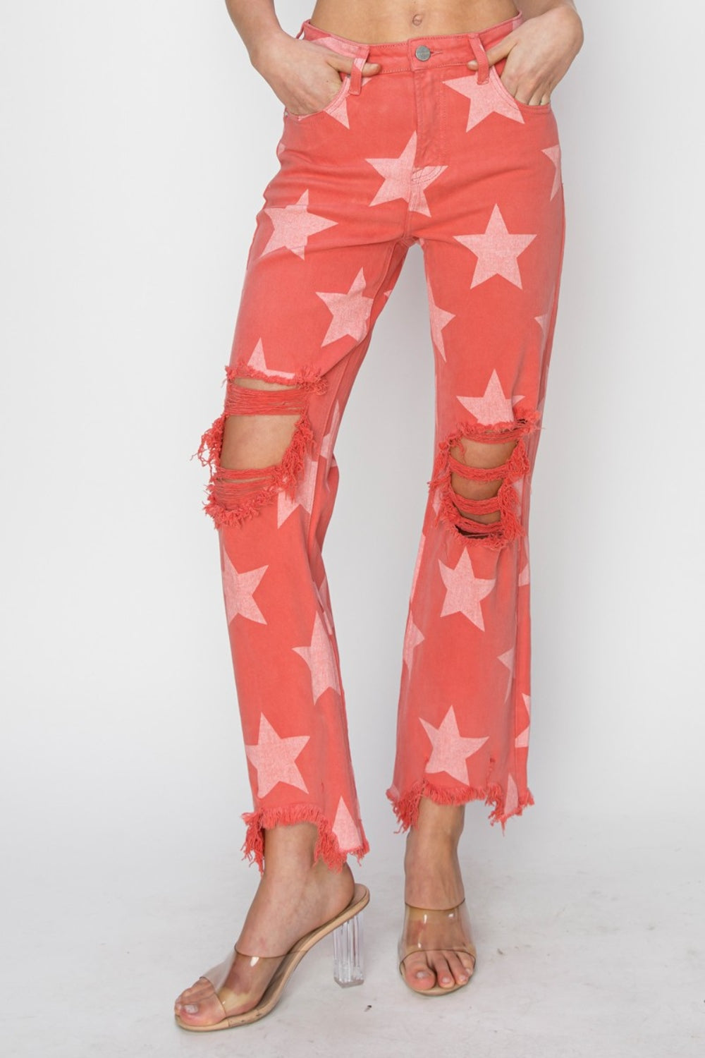 Star Distressed Raw Hem Jeans