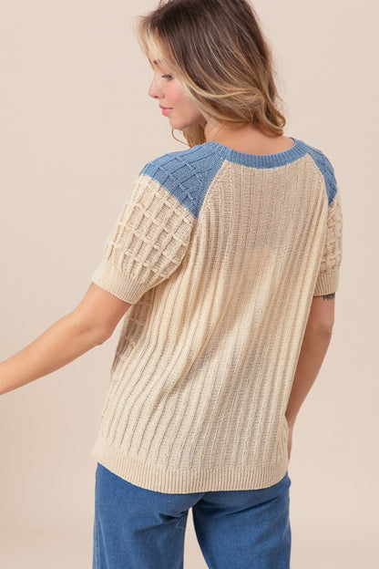 Nellie Contrast Short Sleeve Sweater