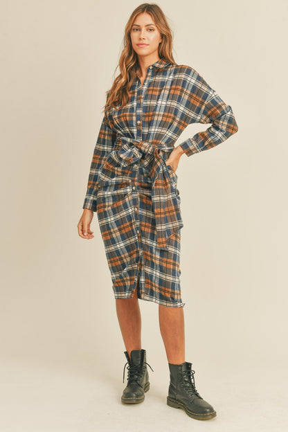 Sienna Flannel Front Tie Shirt Dress