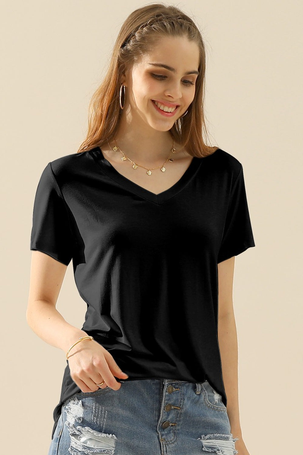 Wilma V Neck Basics Short Sleeve T-Shirt