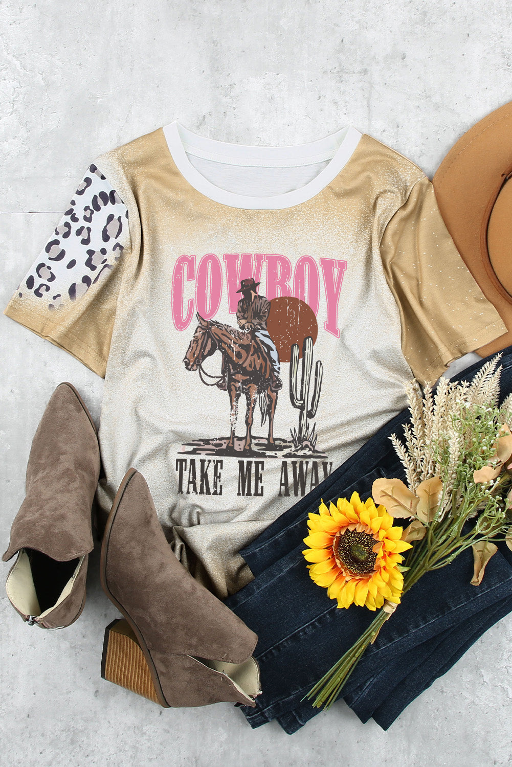 Cowboy Take Me Away Graphic Round Neck Short Sleeve T-Shirt