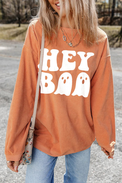 Hey Boo Graphic Ribbed Long Sleeve Shirt