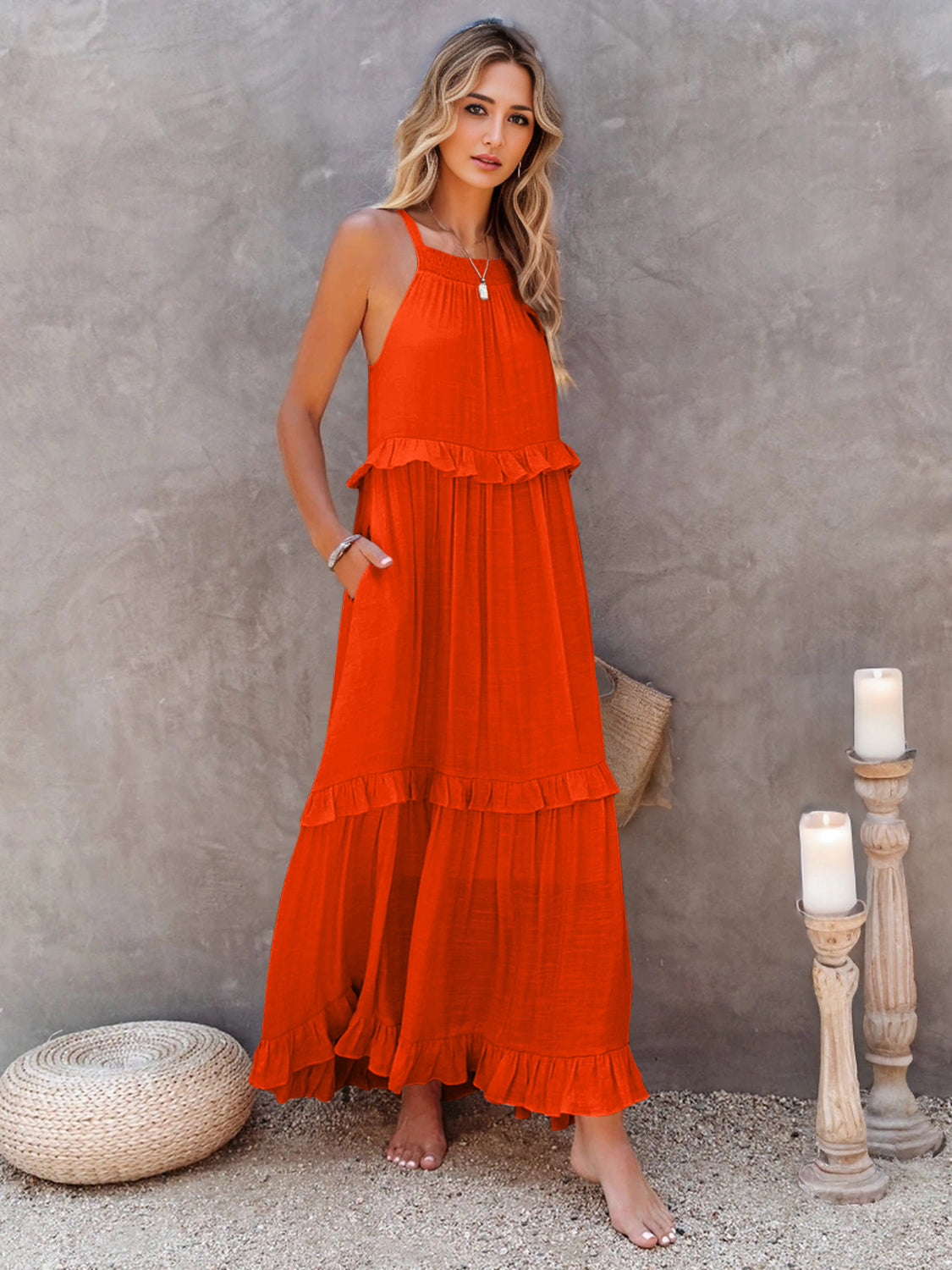 Millie Ruffled Tiered Maxi Dress with Pockets