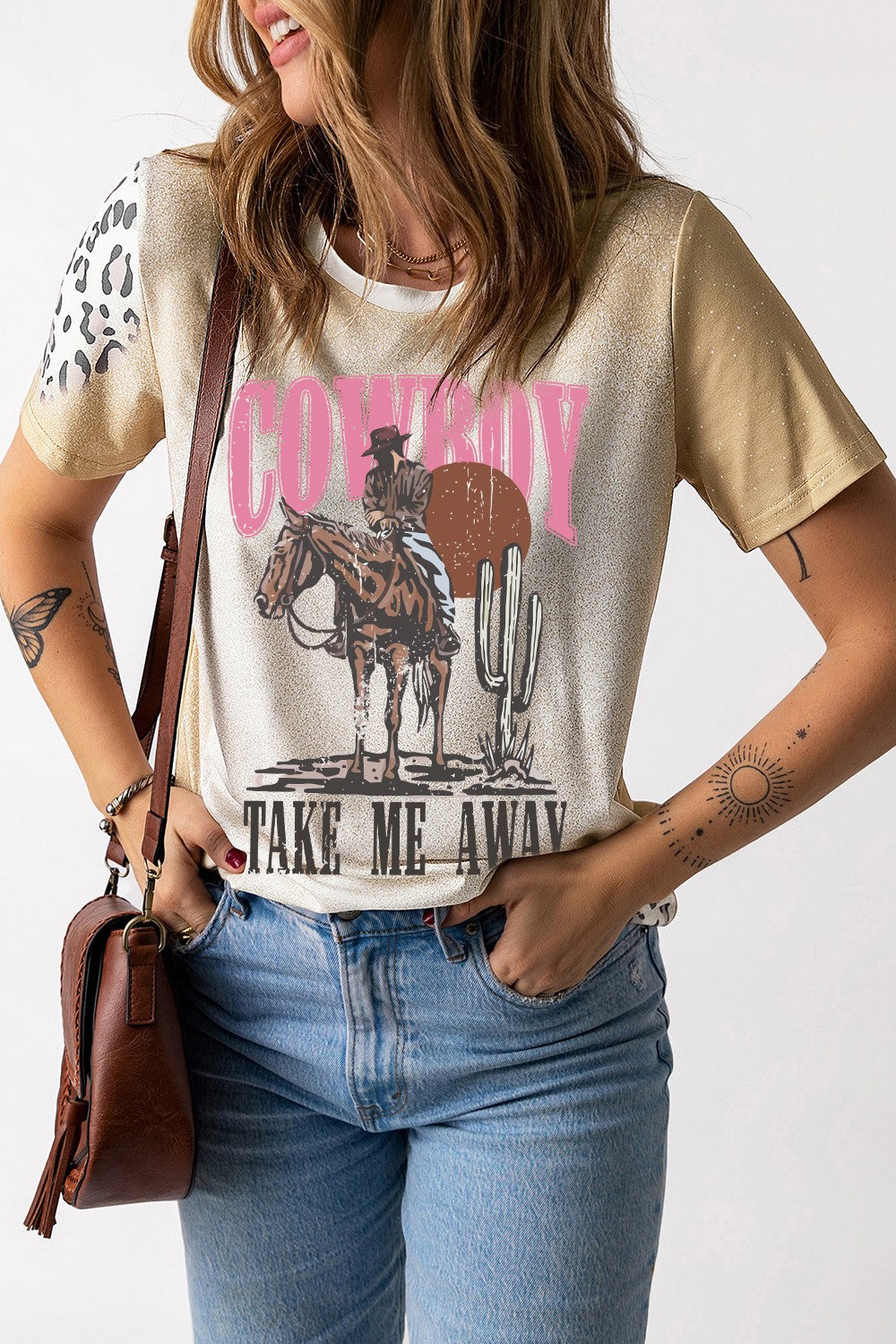 Cowboy Take Me Away Graphic Round Neck Short Sleeve T-Shirt