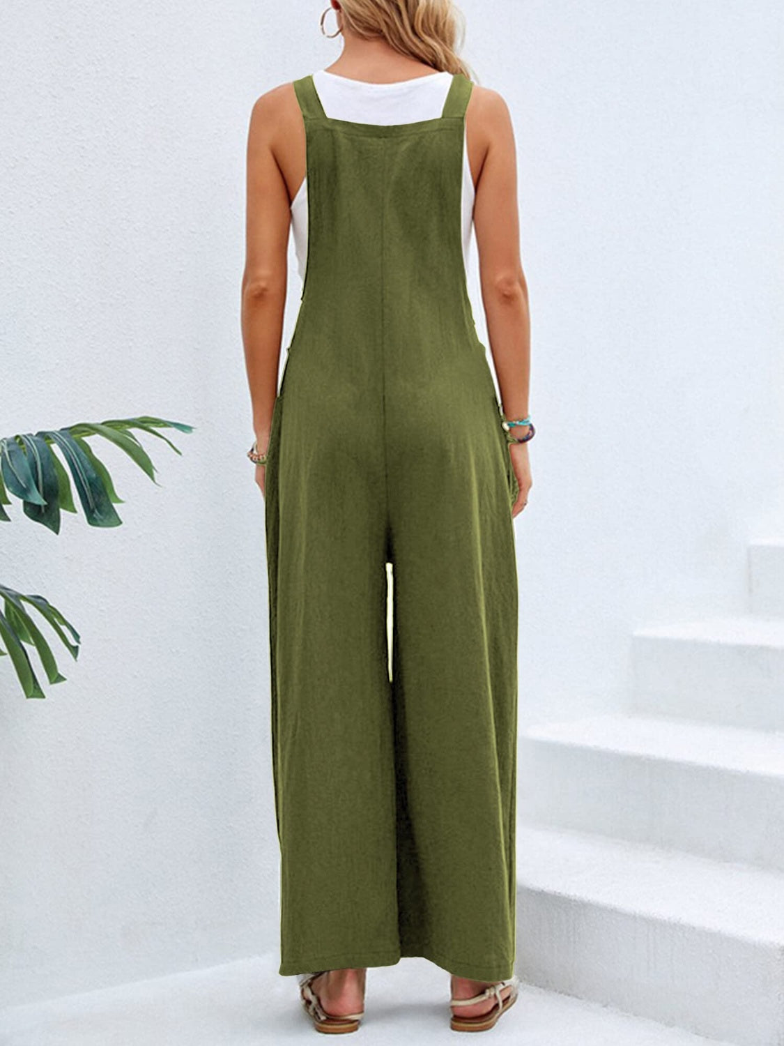 Ree Square Neck Wide Strap Overalls