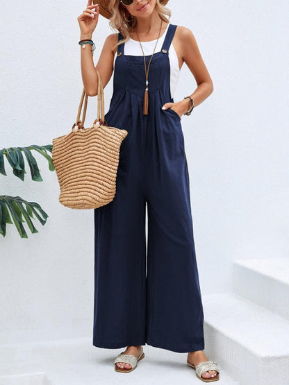 Ree Square Neck Wide Strap Overalls