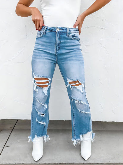 Distressed Raw Hem Jeans